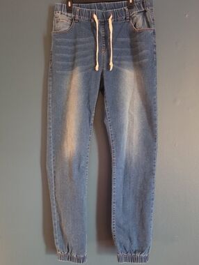 Relaxed Blue Drawstring Jogger Jeans for Men